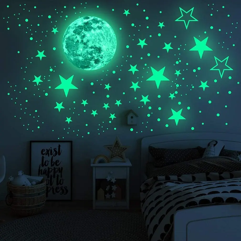 

20cm Moon 103s Stars Dots 3D Luminous Wall Sticker Room Ceiling Stairs Decoration Fluorescent Mural Art Halloween Accessories