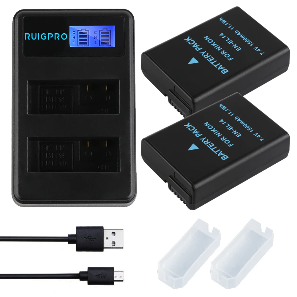 Аккумуляторная батарея 1500 мА · ч с двумя USB портами и ЖК дисплеем для Nikon D3100 D3200 D3300