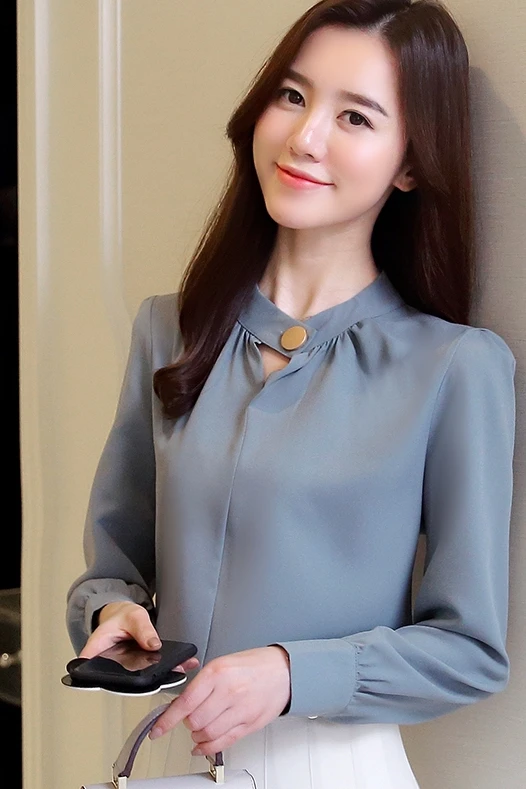 

Summer Long Sleeve Blouse Stand-up Collar Loose Comfortable Fashion Leisure Top