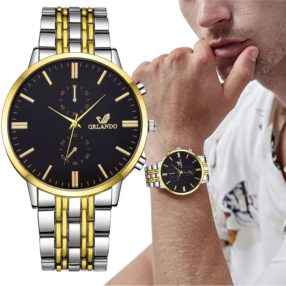 Часы наручные ORLANDO Мужские кварцевые роскошные модные деловые золотистые из