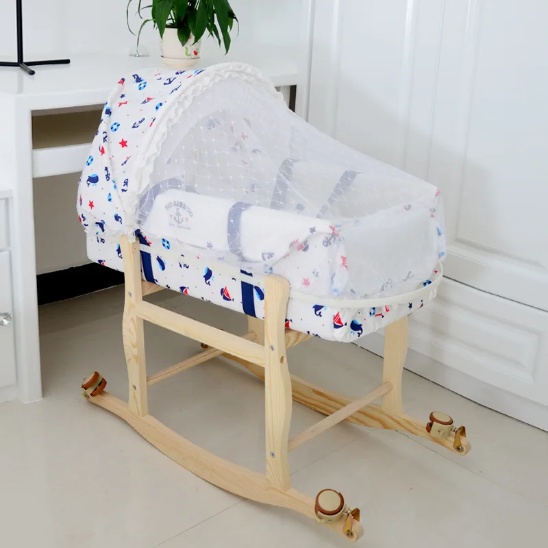 Портативная детская кроватка, Детская кардловая кровать, спальная корзина, кровать с москитной сеткой, деревянная рама, колесо, игровая кровать
