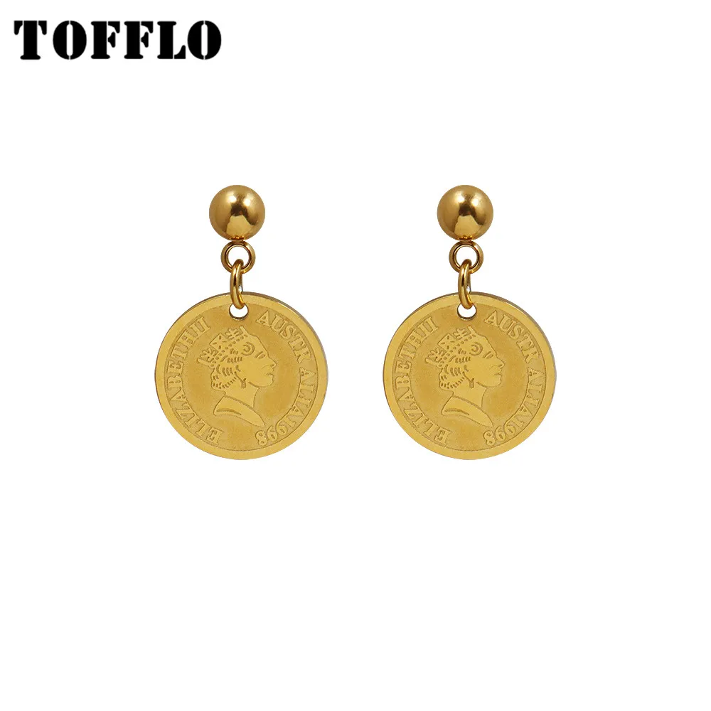 TOFFLO, ювелирные изделия из нержавеющей стали, Золотые серьги с рисунком головы королевы, женские модные серьги BSF117
