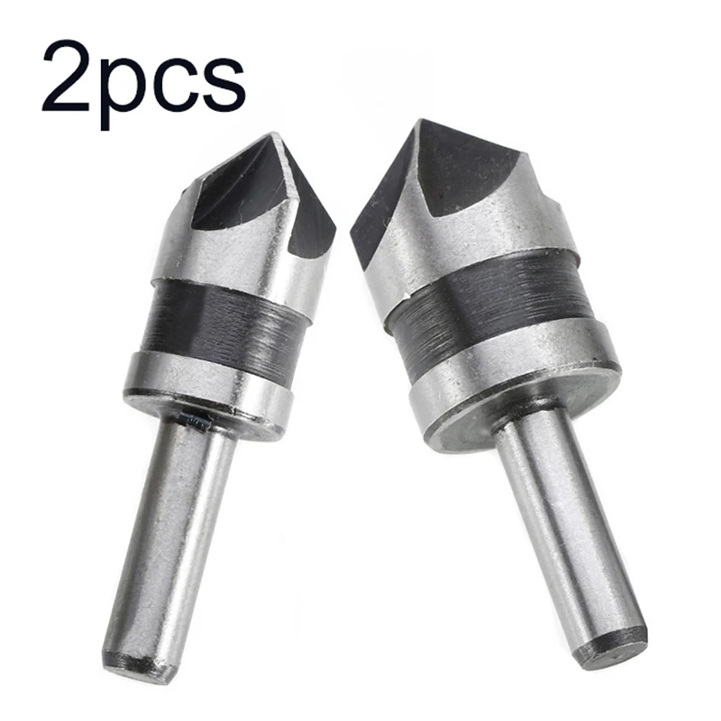 

2pcs Countersunk Drill Bits Silver Ity 1/2+5/8 Set 82 Degree Round Shank 5 Flutes Chamfer Countersunk Drill Bits