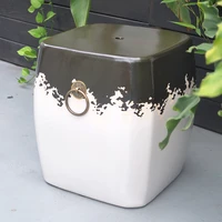 new chinese high temperature pottery square ceramic drum stool with copper ring