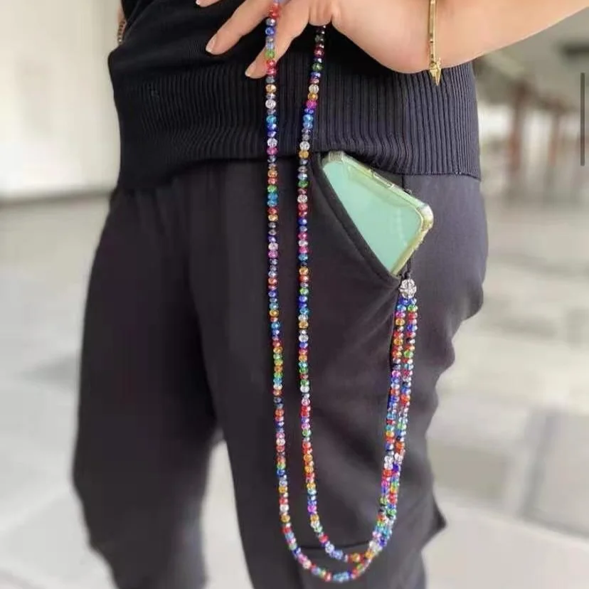 

Fashion Mobile Phone Chain Decoration Crystal Mixed Color Chain with Mobile Phone Rope Necklace