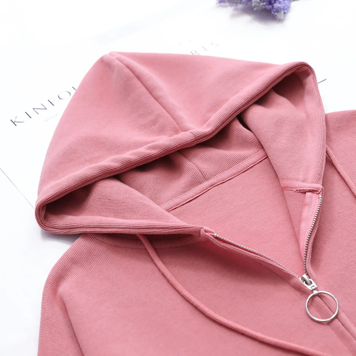 

2021 spring clothes women short hoodie zipper loose cardigan coats long sleeve with hooded cotton korea casual hoodies