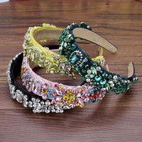 wide luxury green pink yellow crystal princess hairbands floral rhinestone headbands for women girls fashion hair accessories