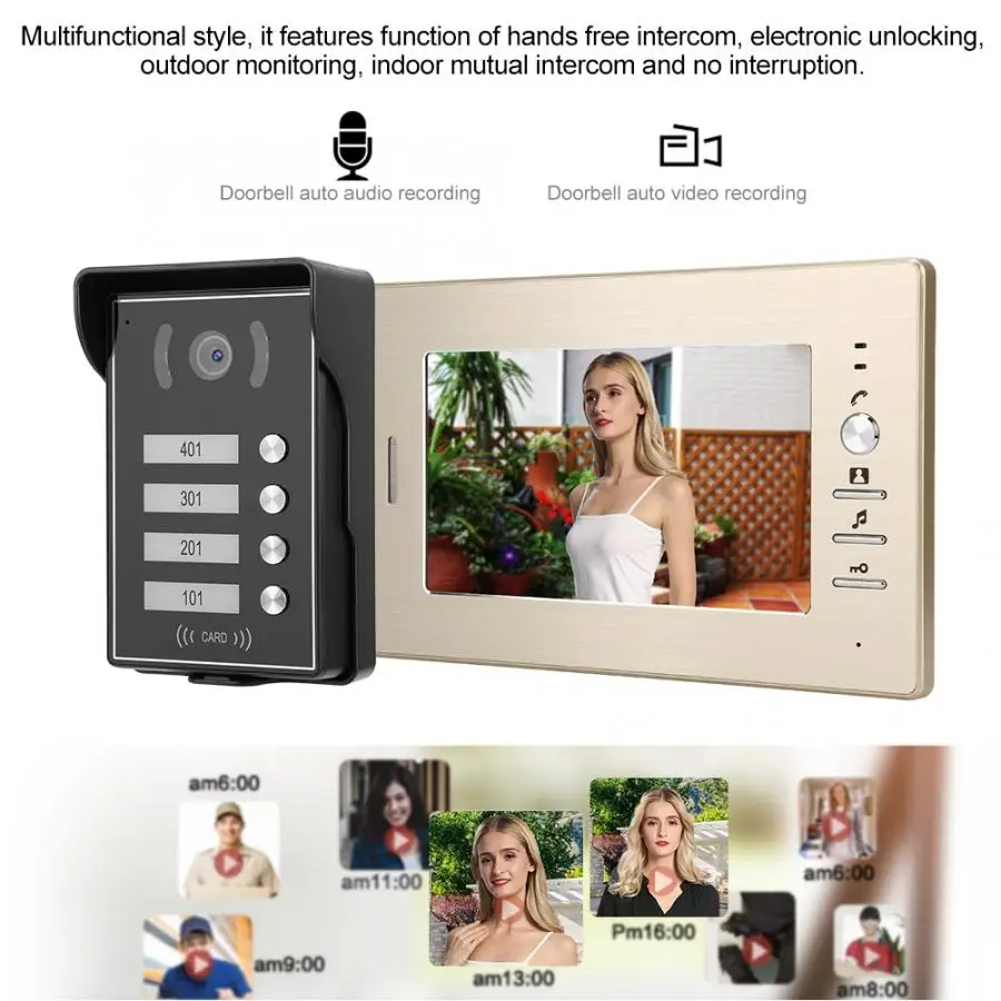 ЖК Видео Интерком безопасности дверной звонок с 4 мониторами кард ридер 110 240 в
