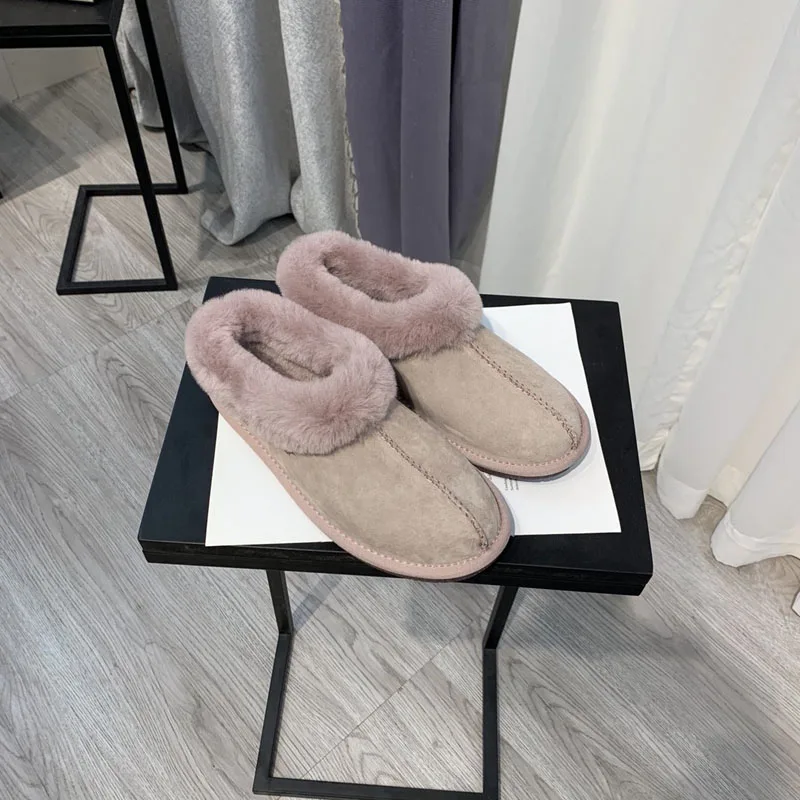 Кожаные короткие сапоги мех Снегоступы Плоское дно Термальные хлопковые ботинки