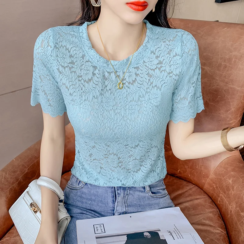 BOBOKATEER короткий рукав Футболка женская одежда с кружевным верхом женские