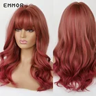 EMMOR длинные натуральные волнистые красновато-коричневые синтетические волосы парики с челкой винно-красный термостойкий косплей вечевечерние ежедневный парик для женщин
