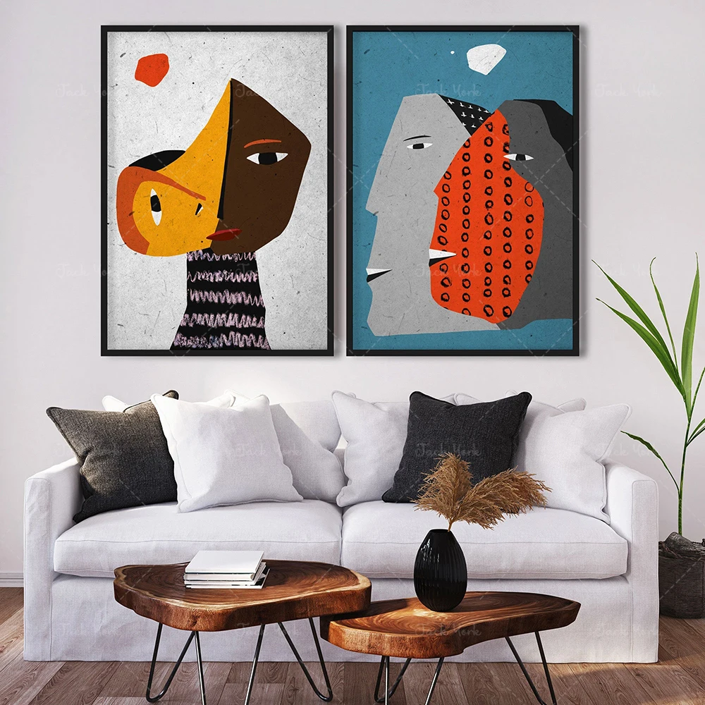

Abstract African Portraits of Men and Woman, Modern Abstraction Faces, Ethno Motive Dots and lines, Modern Silhouettes