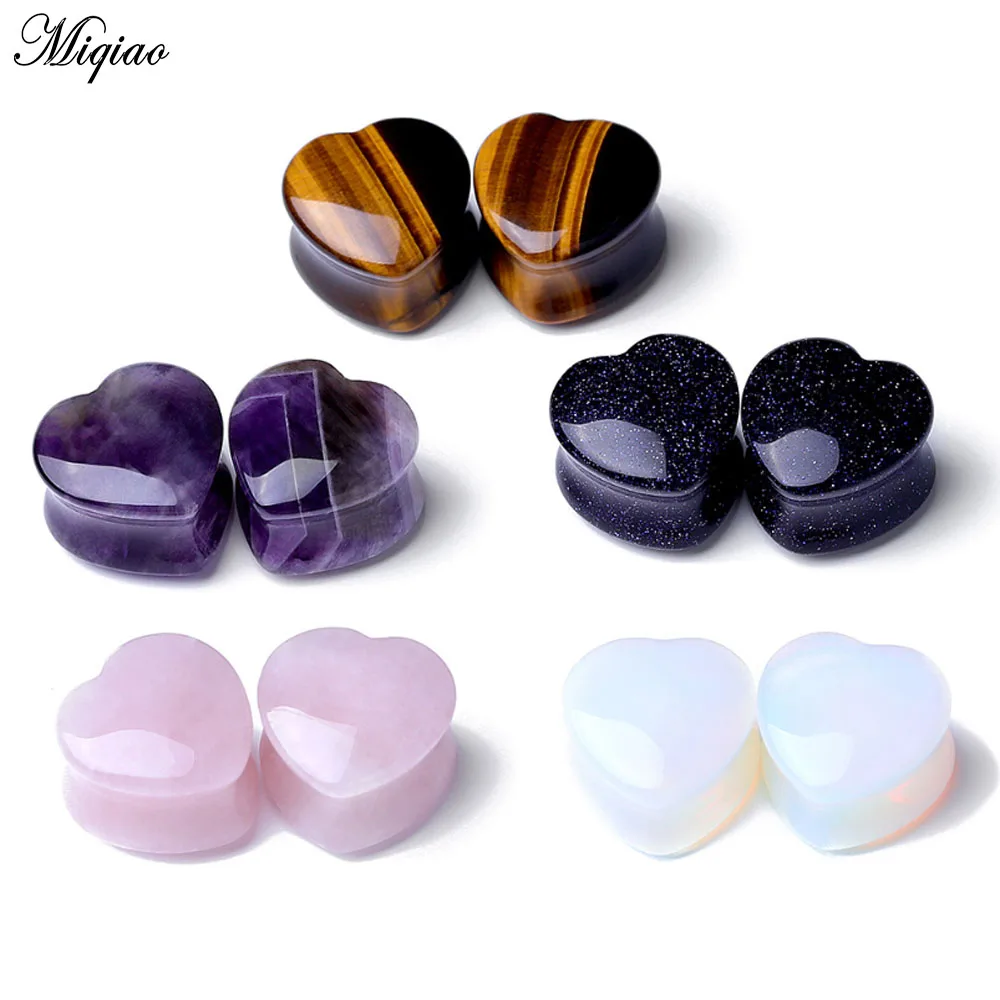 

Miqiao 1pc Hot ear expansion love heart-shaped stone pinna earrings earrings piercing jewelry Plug Tunnel Jewelry