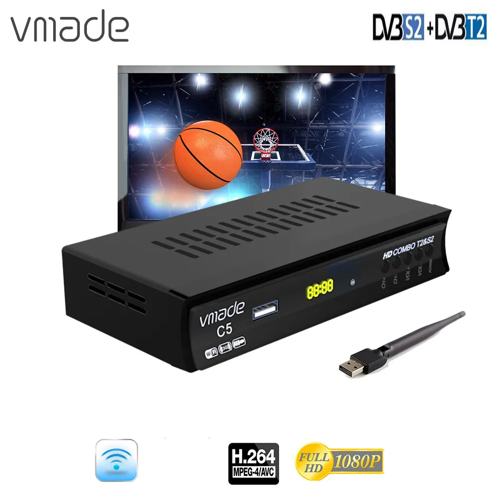 Цифровой спутниковый ТВ приемник Vmade DVB T2 S2 комбинированный с USB WIFI Поддержка