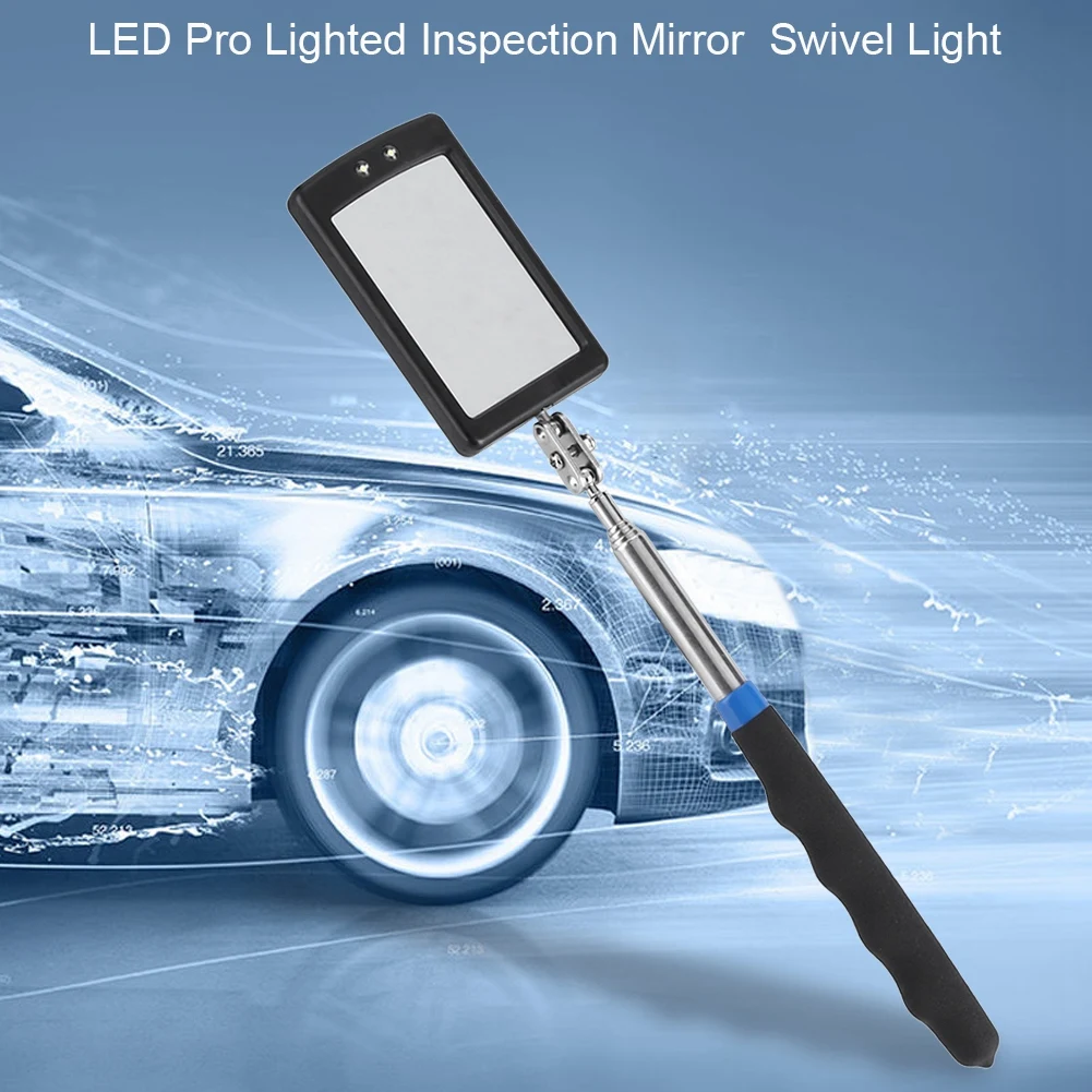 

Telescoping LED Lighted Flexible Adjustable Inspection Mirror 360 Degree Swivel Extend ToolInspection Mirror