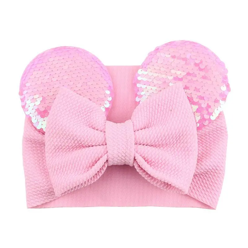 5" Шпильки для волос в форме мыши Рождественская ободка с большим бантом, украшенная пайетками рыбьей чешуи, эластичная фланелевая лента для волос