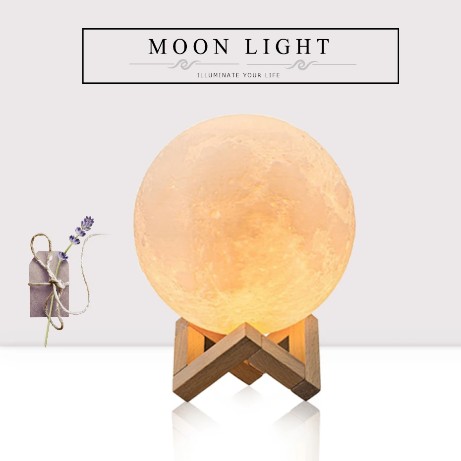 Ночник с 3D принтом Луны перезаряжаемый светодиодный светильник 16 цветов