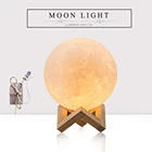 Ночник с 3D-принтом Луны, перезаряжаемый светодиодный светильник 16 цветов с дистанционным управлением, сенсорный выключатель для домашнего декора, детский подарок