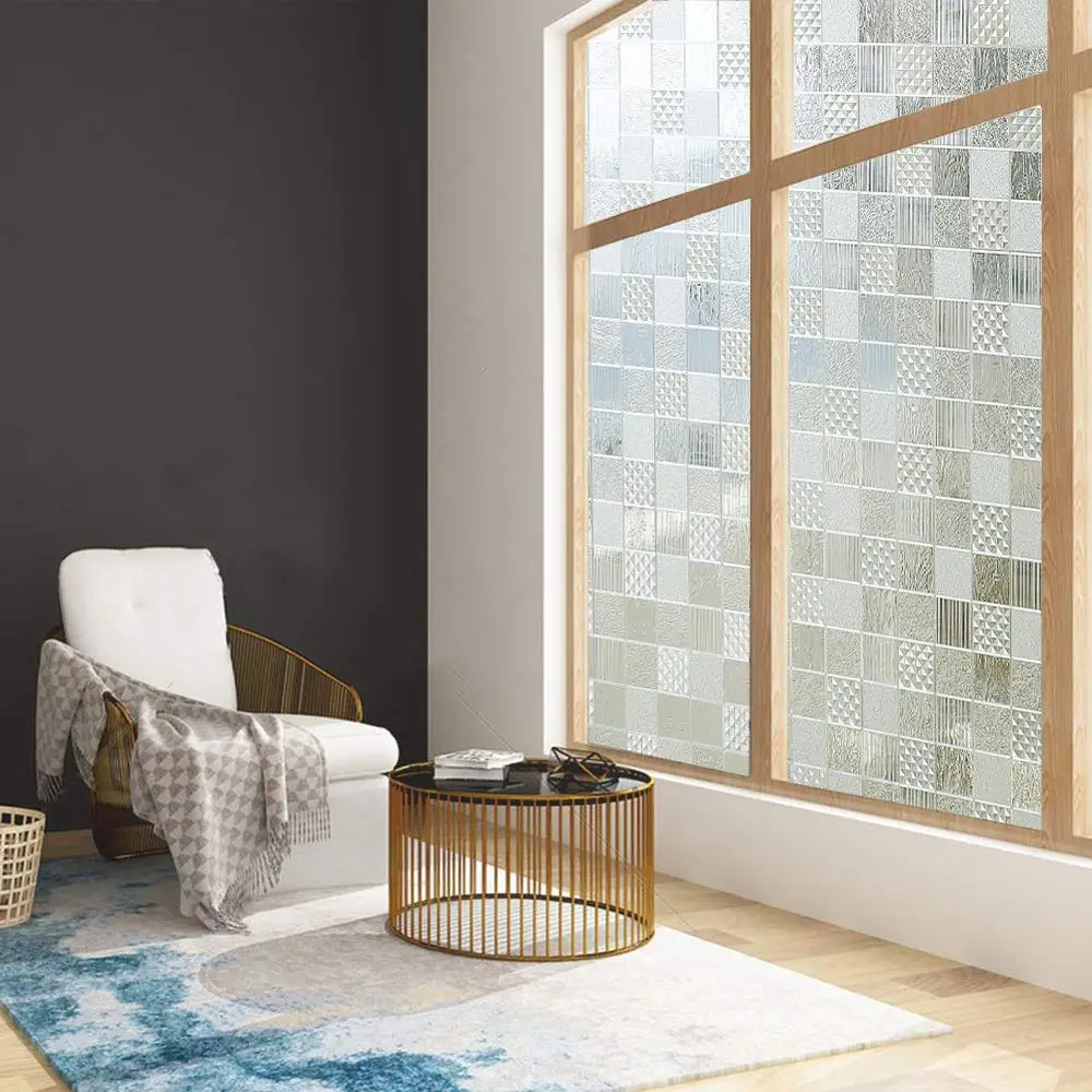 

LUCKYYJ Window Cling Glass Film Decorative Film Vinyl Self-adhesive Privacy Film,for Bathroom Shower Door Heat Cotrol Anti UV