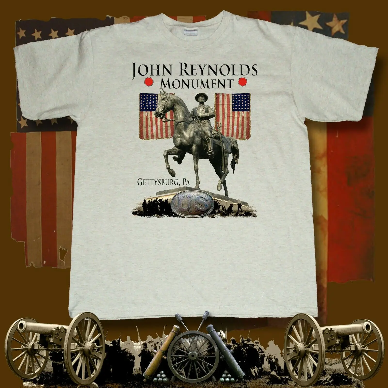 Футболка с изображением золы Джон Рейнольдса памятника Геттисберга ПА в стиле