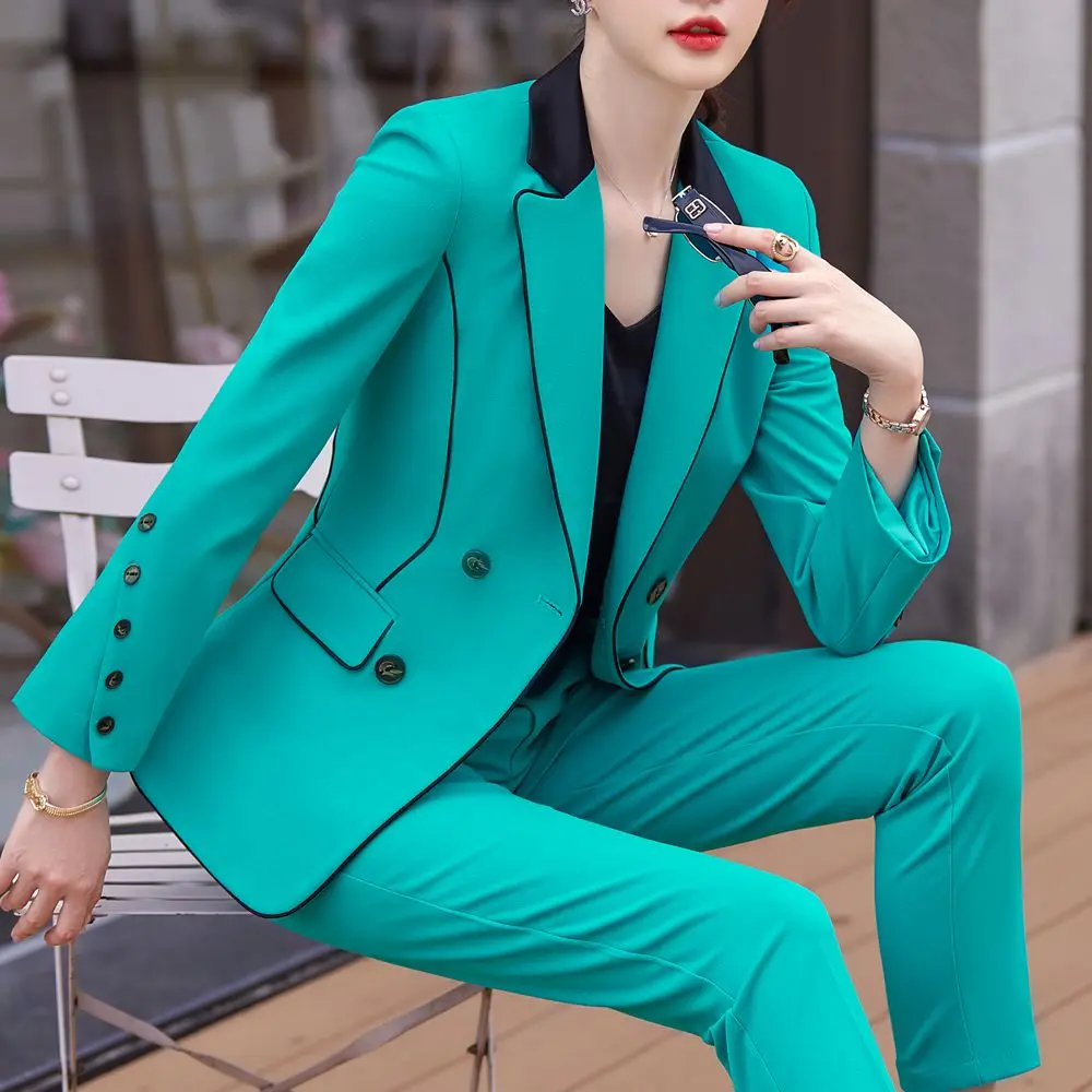 2021 New Autumn and Winter Women's Professional Wear Casual Office Sets Double Breasted Ladies Jacket Two-piece Fashion Trousers