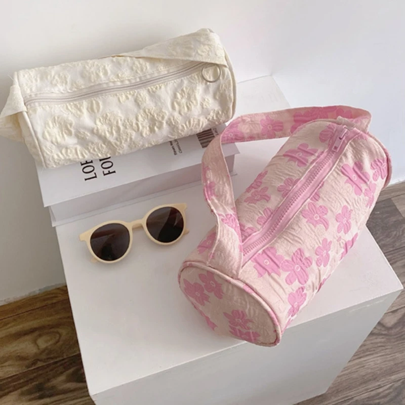 

lady Round Knitted Flower Handbag Female Canvas Zipper Underarm Shoulder Bag Travel Casual Beach Top-handle Shopping Tote