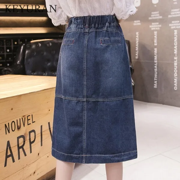 

2021 Women's Plus Size Jeans Skirts Elastic Waist Denim Skirt Feminino Vintage Pleated Loose Casual Skirt S-5XL L3152