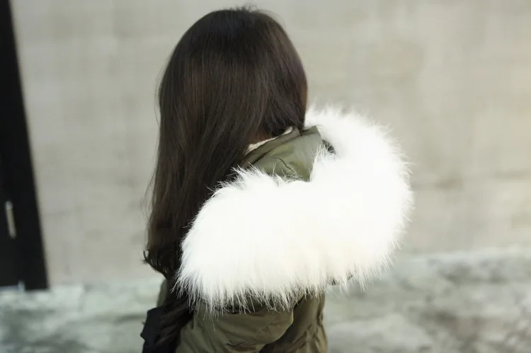 

Girls Winter Cotton-Padded Jacket Large Fur Collar Children Pluse Velvet Thick Hooded Coats Kids Green Warm Outwear