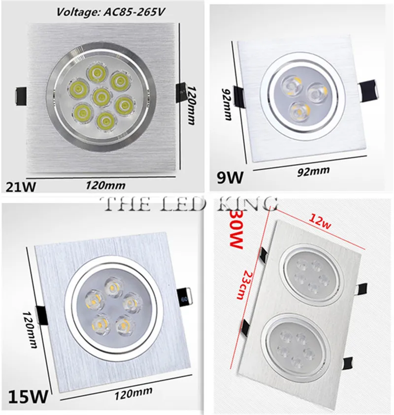 Приглушаемый квадратный Светодиодный точечный светильник 9 Вт 12 18 потолочный