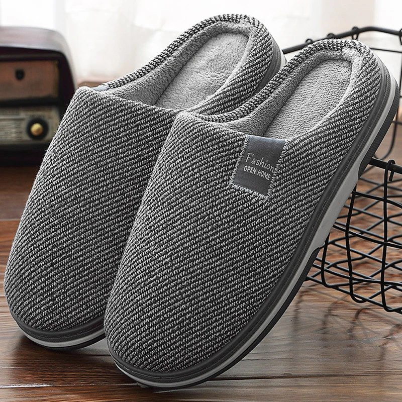 

Men's Slippers Memory foam Slippers for home 2020 Winter Non Slip Male House Shoes Stripe Unisex Indoor plus size 11-12