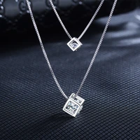 fashion rubiks cube crystal from double pendant necklace silver color cz ladies exquisite square candy jewelry for women