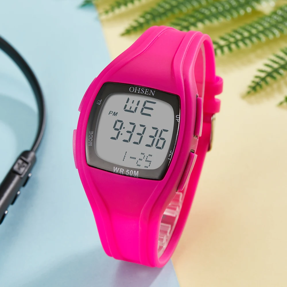 OHSEN цифровые спортивные женские часы reloj mujer модные красные силиконовые