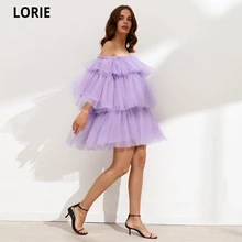 LORIE Lila corto vestidos de baile el hombro tul niveles Fiesta de bienvenida Vestido por tutú por la rodilla falda dama vestidos formales (3)