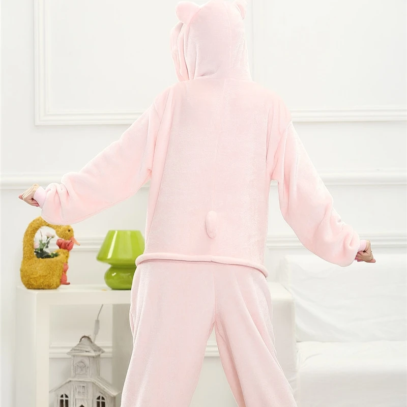 Пижама женская фланелевая смешная мягкая теплая розовая пижама в виде животных