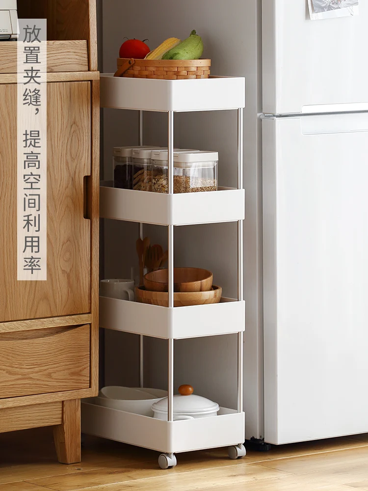Передвижная полка для хранения четырехъярусная Полка на колесиках спальни кухни