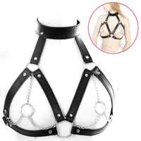 bdsm cockring erotic sexy lingerie fetish bondage collar leather metal chain bra breast flirting sex toys handcuffs for women