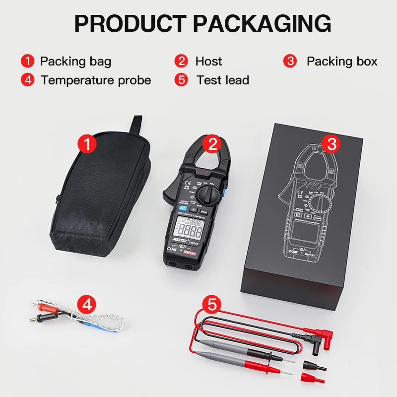

MESTEK DC Current Clamp Meter Live Check NCV Temp Frequency Capacitor Tester Multimete AV/DC Voltage Backlight Resistance Test