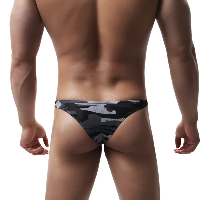 Мужское пикантное нижнее белье камуфляжные тонкие дышащие трусы с низкой талией