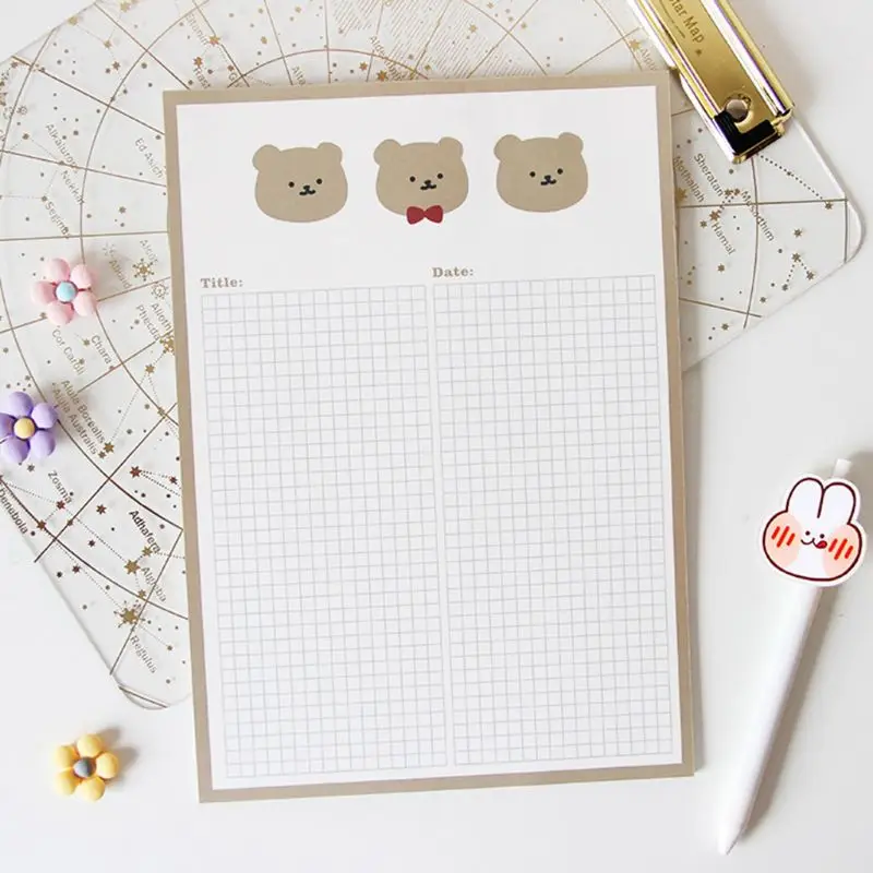 

4pcs Cartoon Bear Floret Avocado Grid Memo Pad Kawaii Diary Notebook Stickers