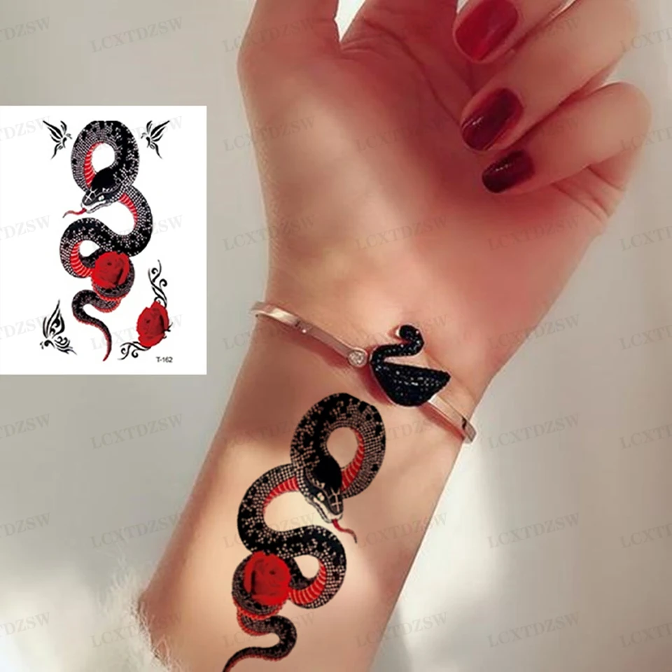 Sexy Snake Temporary Tattoo Stickers Smalle  Size For Women Men Body Girl Arm Waist Waterproof Fake Tattoo Snake,Rose Tattoo