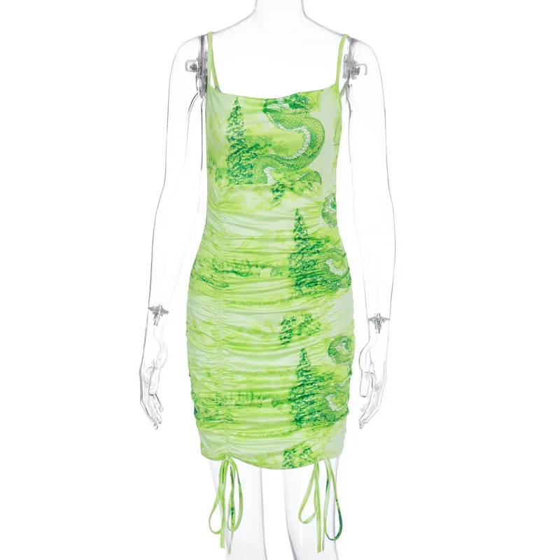 

LAISIYI 2020 Tie Dye Print Sleeveless Ruched Bandage Sexy Mini Dresss Summer Women Fashion Streetwear Outfits Sundress New