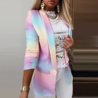 color printing gradient color cutaway neck cardigan autumn spring elegant casual long sleeve jacket office ladies suit jacket