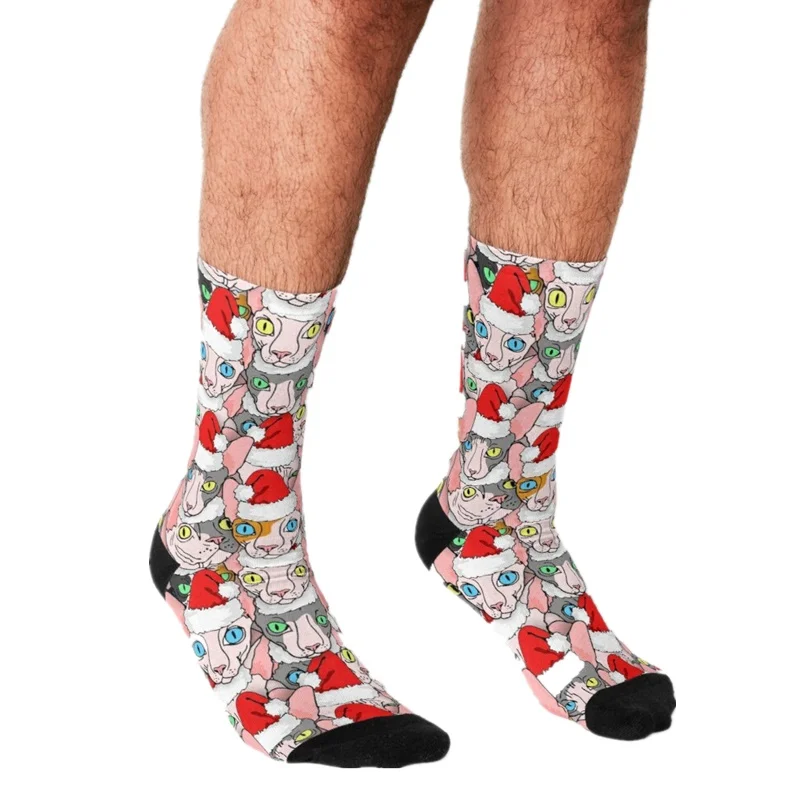

Men's socks Funny Christmas sphynx Printed Socks Men harajuku Happy hip hop Novelty cute boys Crew Casual Crazy Socks for men