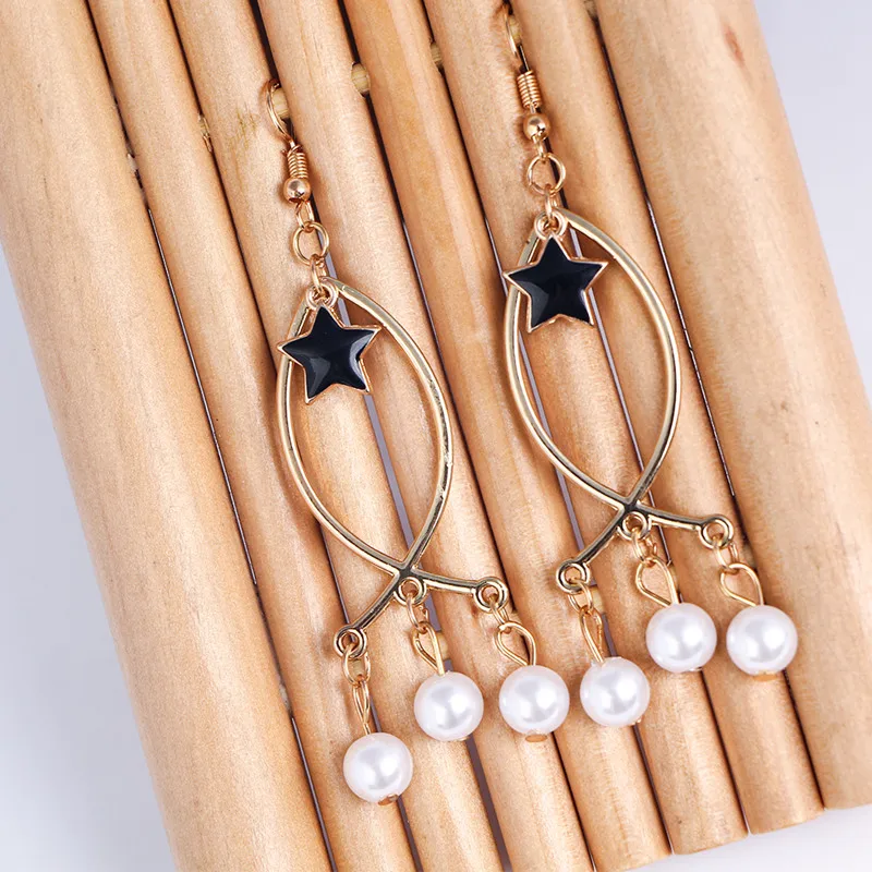 Модные милые золотые стерео серьги в форме рыбьей звезды с жемчугом для женщин