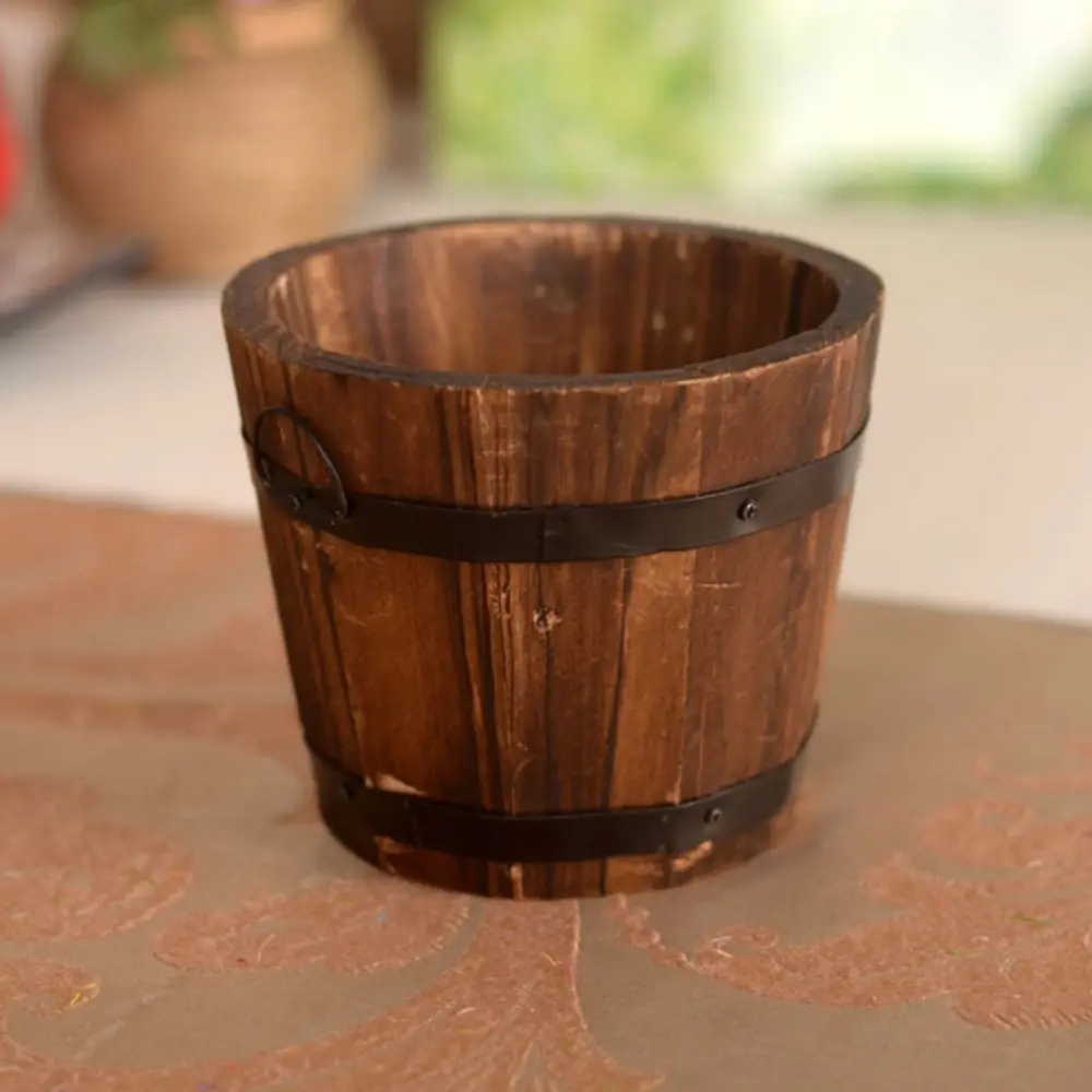 

1PC Small Wooden Ornamental Rustic Small Barrel Primaries Flower Pot Flower Basket Home Decoration 10x12x9cm/3.9x4.7x3.5inch