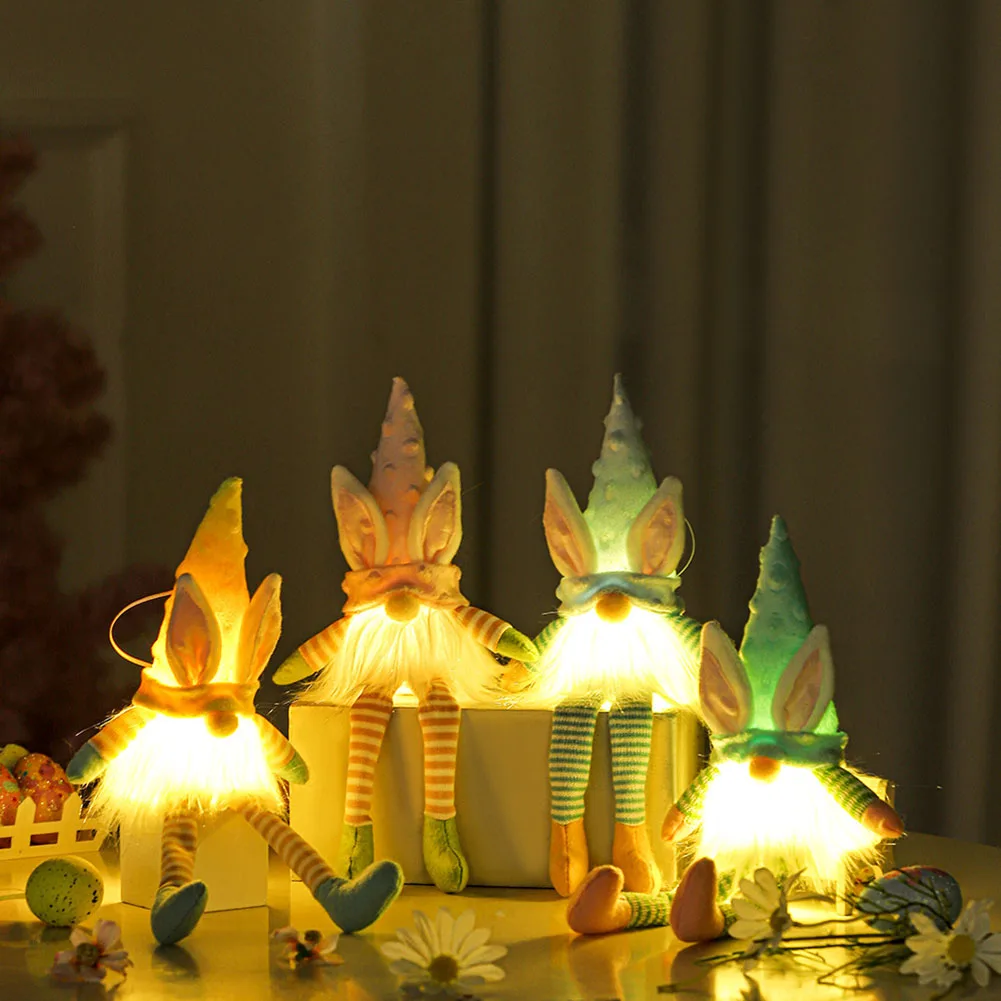 

Easter Bunny Gnomes Doll with LED Glowing Light Faceless Dwarf Windows Desktop Figurines Ornaments Kids Gifts Home Decoration