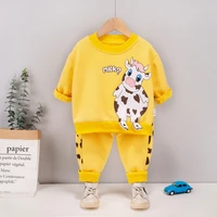 2021 childrens autumn and winter childrens clothing cow two piece set girls autumn boys set one substitute