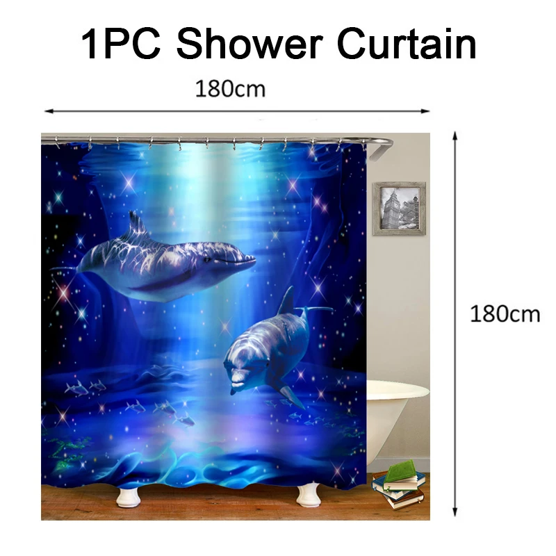 Водонепроницаемая тканевая занавеска для душа с 3D принтом дельфина глубокого
