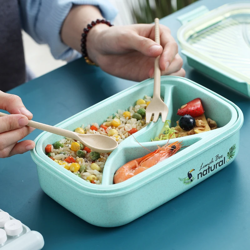 

Microwave Lunch Box Wheat Straw Bento Box 750ML BPA Free Food Storage Container with Soup Cup