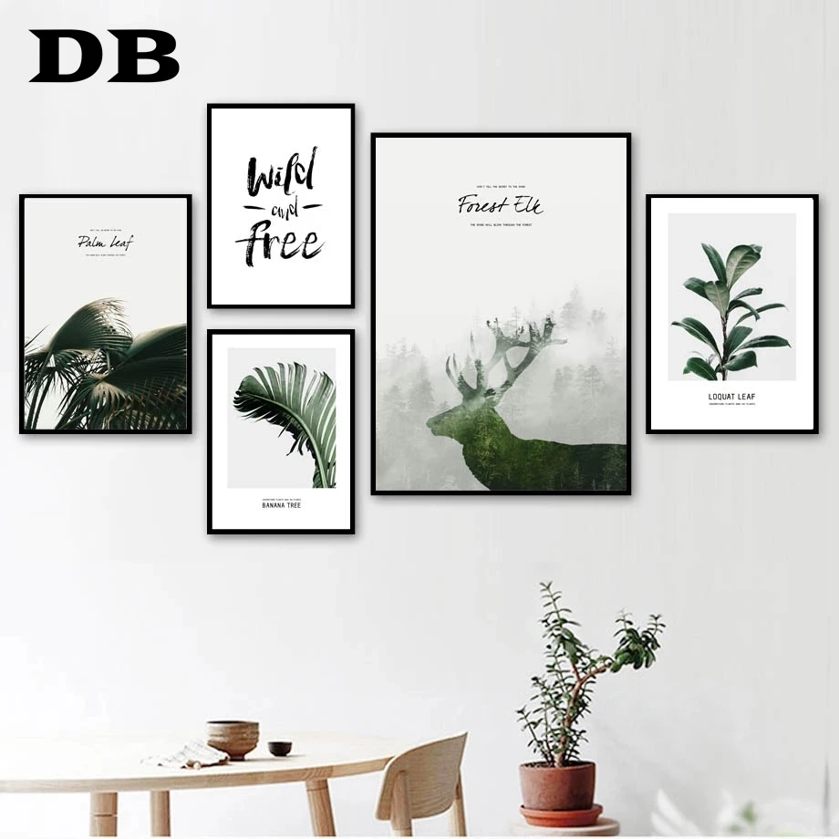 Абстрактный лось банан дерево листья олень скандинавские постеры и принты